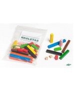 Bolsa de 60 regletas de madera 1x1 cm. Distintos tamaños y colores