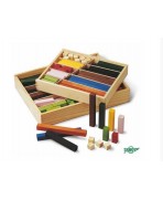 Caja de madera con 300 regletas  1x1 cm. Distintos tamaños y colores