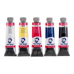 Estuche colores primarios. 5 tubos de pintura acrílica