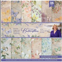 Sara Signature-Vintage Butterflies- Bloc de papel de 12 x 12