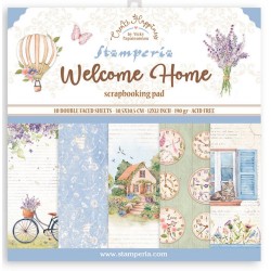 Kit de papeles Stamperia Happiness Welcome Home 12x12, 10 hojas.