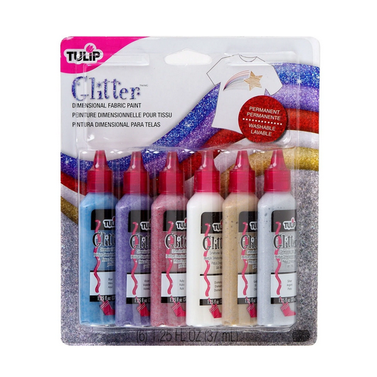 Pintura Dimensional para Tela- fabric paint Glitter 6pcs. Marca Tulip